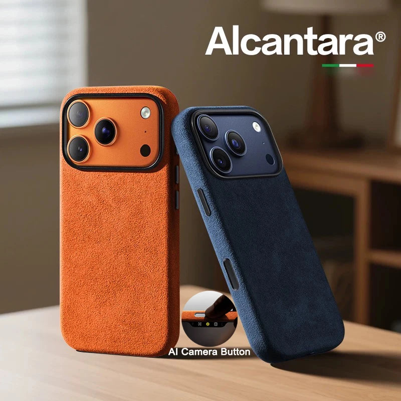 Cover in Alcantara Italiana MagSafe per iPhone 17 / 17 Pro / Pro Max – Premium con Tasto Smart